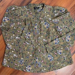 Rachel Zoe Olive Green Floral Puff Sleeve Blouse | Size: M